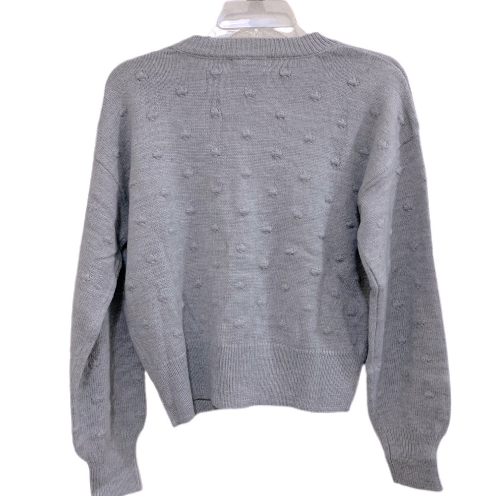 Vylette Heather Gray Bauble Stitch Pom Pom Sweater Junior M - Picture 3 of 14